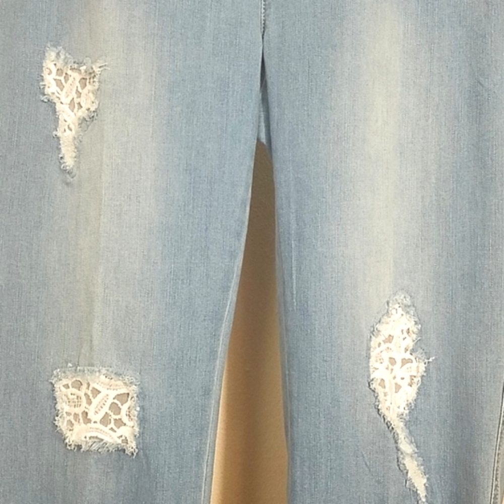 Slim-Sation Cropped Ankle Jeans destroyed lace light wash frayed hem skinny NEW - Picture 3 of 9